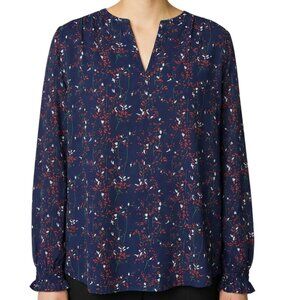 Fun2Fun Navy Blue Split Neck Print Top Women's Size L